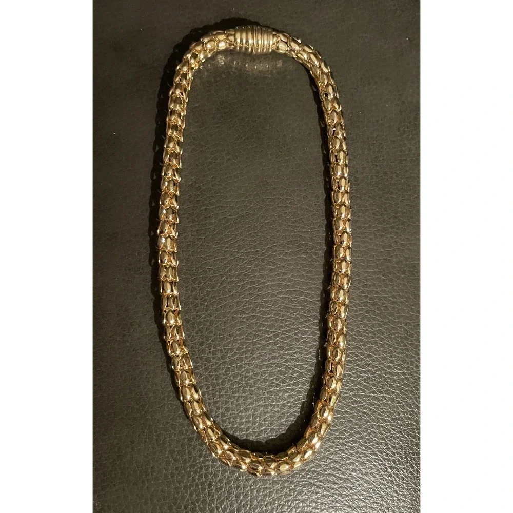 Vintage Chunky Chain Necklace Spiga Wheat Box Chain Gold Tone Magnetic Closure - Picture 2 of 8